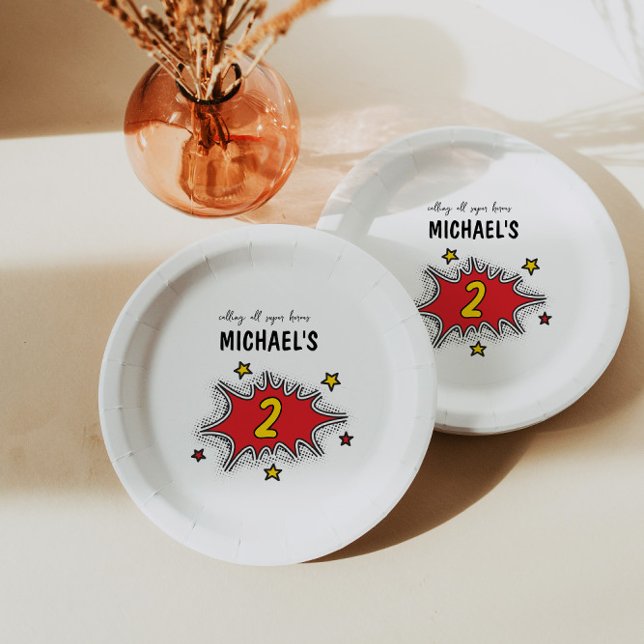 Prato De Papel Segundo aniversário de Super Herói Dinâmico (Criador carregado)