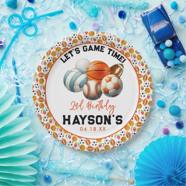 Prato De Papel Segundo aniversário para Crianças de Esportes Mode (Festa)