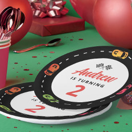 Prato De Papel Segundo aniversário Race Track Cars Boys