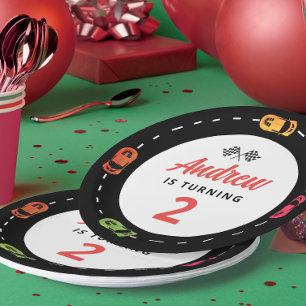 Prato De Papel Segundo aniversário Race Track Cars Boys