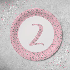 Prato De Papel Segundo aniversário Rosa 2 Padrão-Leopardo