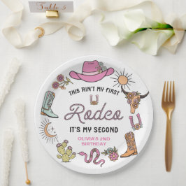 Prato De Papel Segundo Rodeio Pink Western Cowboy Aniversário de