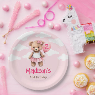 Prato De Papel Segundo Tema de Urso de Papel de Aniversário