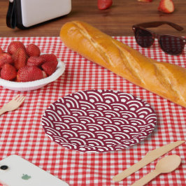 Prato De Papel Seigaiha, Waves, Japanese, Burgundy and White