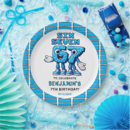 Prato De Papel Seis Sete Meme 7º Aniversário | Divertido Moderno