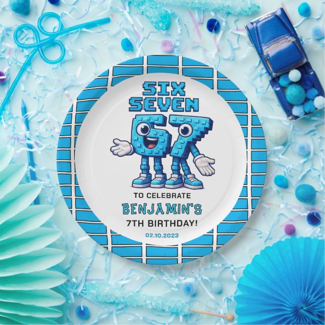 Prato De Papel Seis Sete Meme 7º Aniversário | Divertido Moderno (Festa)