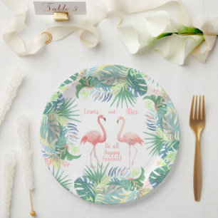 Prato De Papel Seja feliz para sempre! Fada - Dois Flamingo Rosa