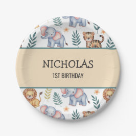 Prato De Papel Selva Personalizada Safari Animal Aquarela