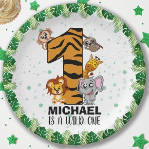 Prato De Papel Selvagem Selvagem Safari Cute Primeiro Aniversári