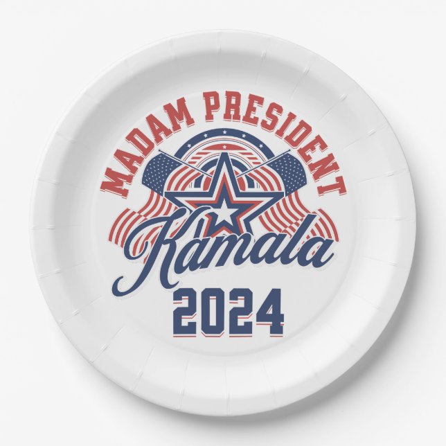 Prato De Papel Senhora Presidente Kamala Harris 2024 (Frente)