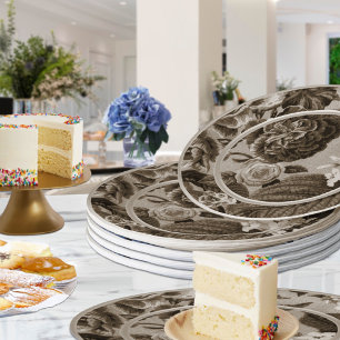 Prato De Papel Sepia Tone Brown Floral Toile No.1