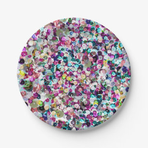 Prato De Papel Sequins femininos Bling do falso do arco-íris