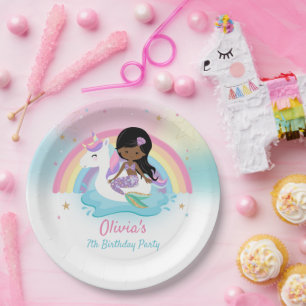 Prato De Papel Sereia castanha e Festa de aniversário de Piscina