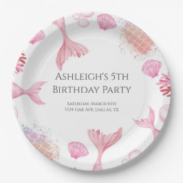 Prato De Papel Sereia Cor-de-rosa com Festa de aniversário
