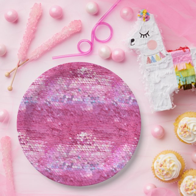 Prato De Papel Sereia do Sparkle Rosa Esbranquiçada (Festa)