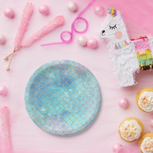 Prato De Papel Sereia Escala Festa de aniversário Azul do Mar Dou (Festa)