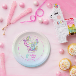 Prato De Papel Sereia   Festa de primeiro aniversario de Sea Girl