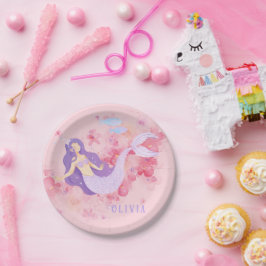 Prato De Papel Sereia Gira Rosa Debaixo do mar para meninas