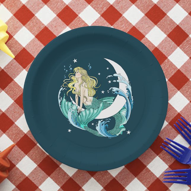 Prato De Papel Sereia Loira Lua Crescente Fantasia Art Déco (Criador carregado)