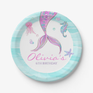 Prato De Papel Sereia Trilha Sob As Placas De Papel De Aniversári