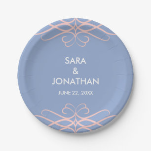 Prato De Papel Serenity Blue, Rosa Quartz floresce Casamento