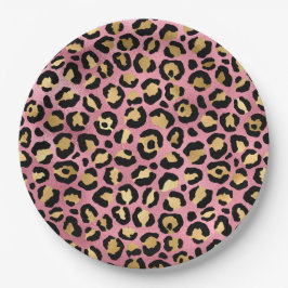 Prato De Papel Série de Design Leopardo Rosa e Dourado 15