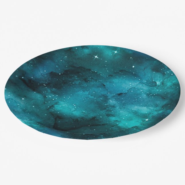 Prato De Papel Série Teal Galaxy Design 7 (Inclinado)