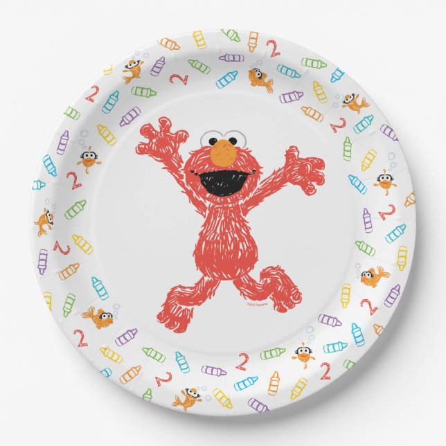 Prato De Papel Sésame Street Elmo | Birthday Crayon (Frente)