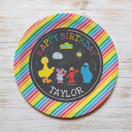 Prato De Papel Sesame Street Pals Chalkboard Rainbow Aniversário