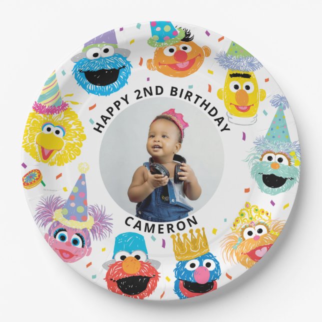 Prato De Papel Sesame Street Pals Confetti Aniversário (Frente)