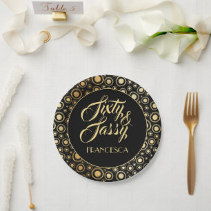 Prato De Papel Sessenta e Sassy Elegante negro Dourado 60º Partid