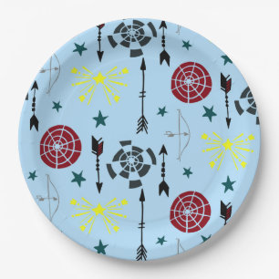 Prato De Papel Setas e Alvos de Arcos de Arqueria Azul