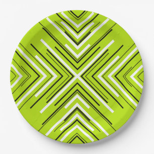 Prato De Papel Setas em Verde limão, Preto e Branco