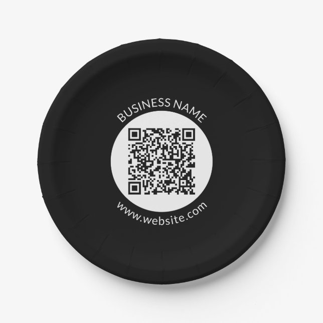 Prato De Papel Seu código QR carregado | Texto e Cores Editáveis (Frente)