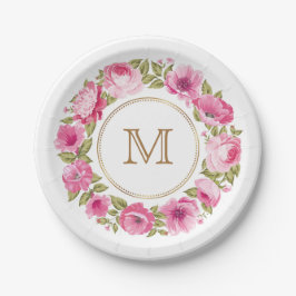 Prato De Papel Seu monograma em uma placa de papel de Quadro Flor