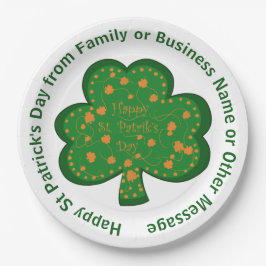 Prato De Papel Seu Nome Mensagem Dia de São Patrício Shamrock Ver