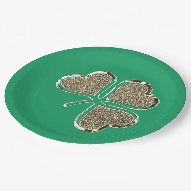 Prato De Papel Shamrock Irish Symbol Clover Ireland Dourado Elega (Inclinado)
