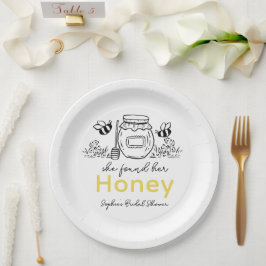 Prato De Papel She found her Honey Hand-drawn White Bridal Shower