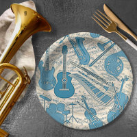 Sheet Music and Instruments Blue/Ivory ID481