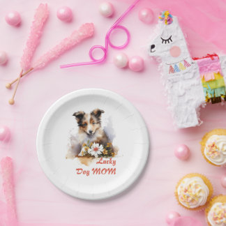 Prato De Papel Shetland Sheepdog Puppy Pet Watercolor Fllower