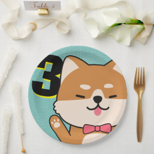 Prato De Papel Shiba Inu Puppy Aiko, um aniversário de 3 anos