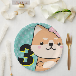 Prato De Papel Shiba Inu Puppy Anjo Fora do aniversário de 3 anos