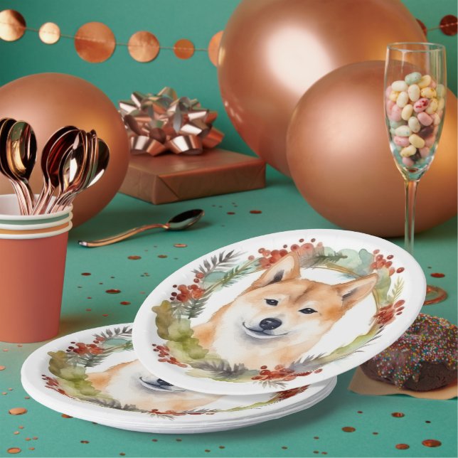 Prato De Papel Shiba Inu Wreath Festivo (Múltiplo)