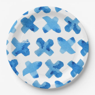 Prato De Papel Shibori azul japanês com cruz azul