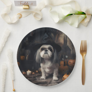 Prato De Papel Shih Tzu Abóboras Halloween Assustador