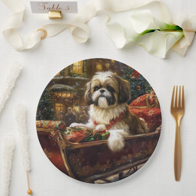 Prato De Papel Shih Tzu Christmas Fesason Season (Casamento)
