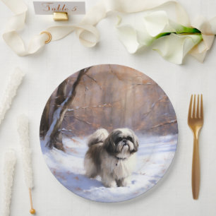 Prato De Papel Shih Tzu Deixe-O Neve Natal