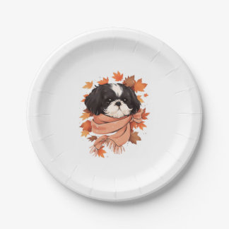 Prato De Papel Shih Tzu Fall Dog Autumn Deixa Cópia de Ação de Gr