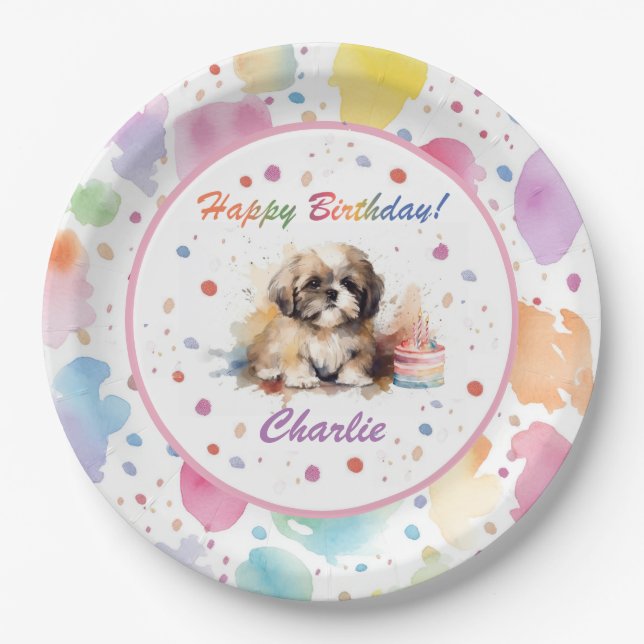 Prato De Papel Shih Tzu Watercolor Paper Plate (Frente)