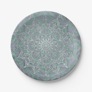 Prato De Papel Shimmer Iridescente Mandala Boho Chic